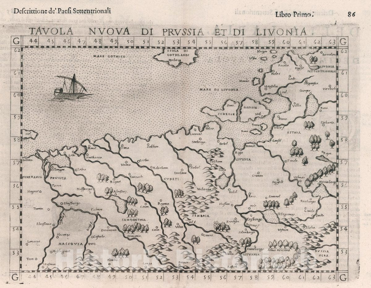 Historic Map : Prussia , Germany, Baltic Region Tavola nvova di Prvssia et di Livonia, 1599 Atlas , Vintage Wall Art