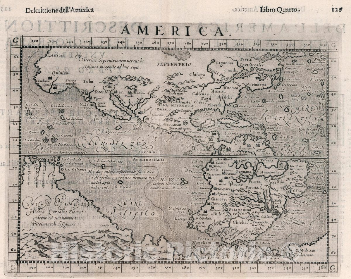 Historic Map : America. Descrittione dell'America. Libro Quarto, 1599 Atlas - Vintage Wall Art