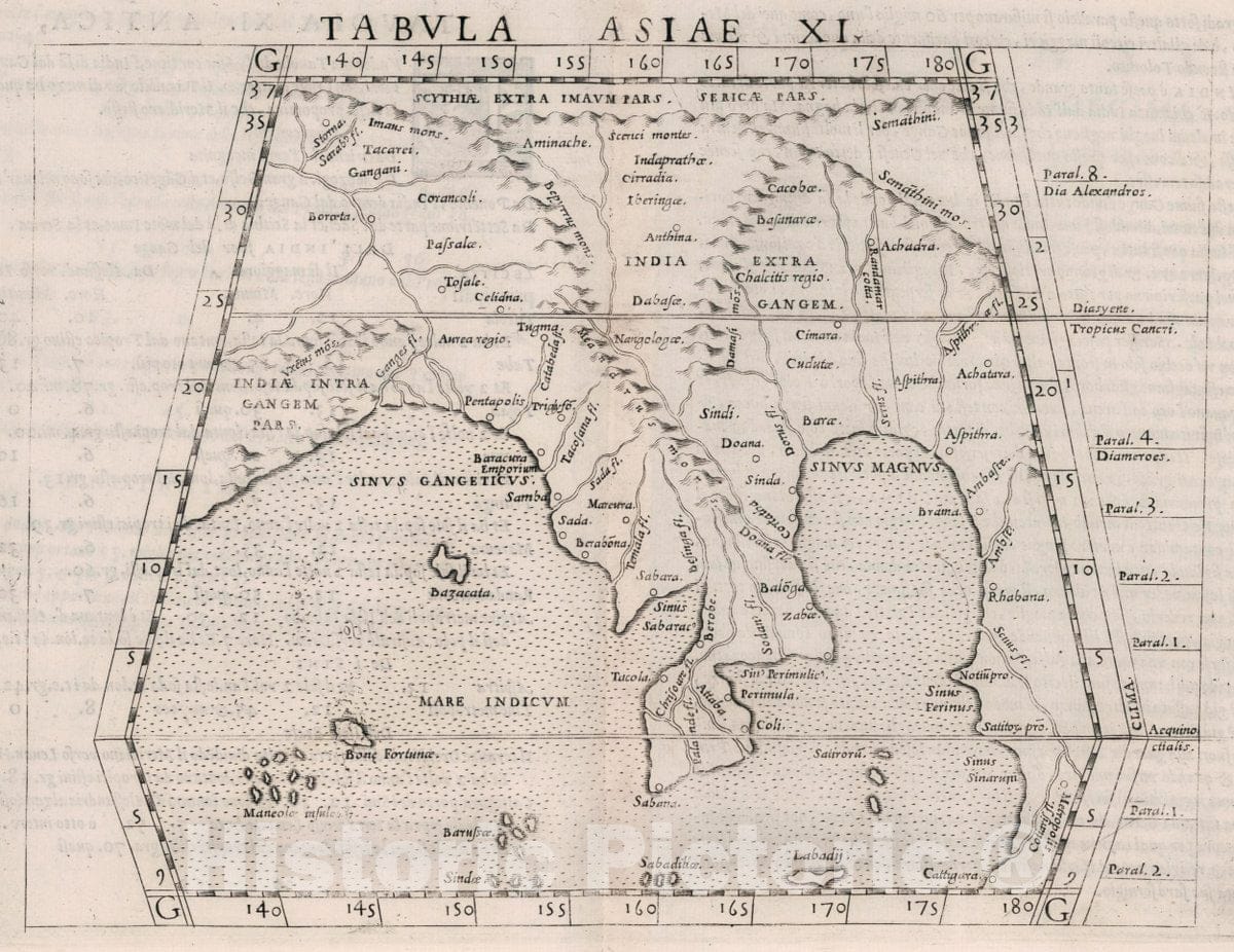 Historic Map : India, Southeast Asia Tabvla Asiae XI. Dell' Asia,Tavola XI antica, 1561 Atlas , Vintage Wall Art