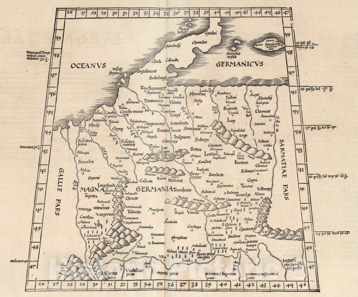 Historic Map : Germany, Europae Tabula Quarta Germaniam magnam, 1541 Atlas , Vintage Wall Art