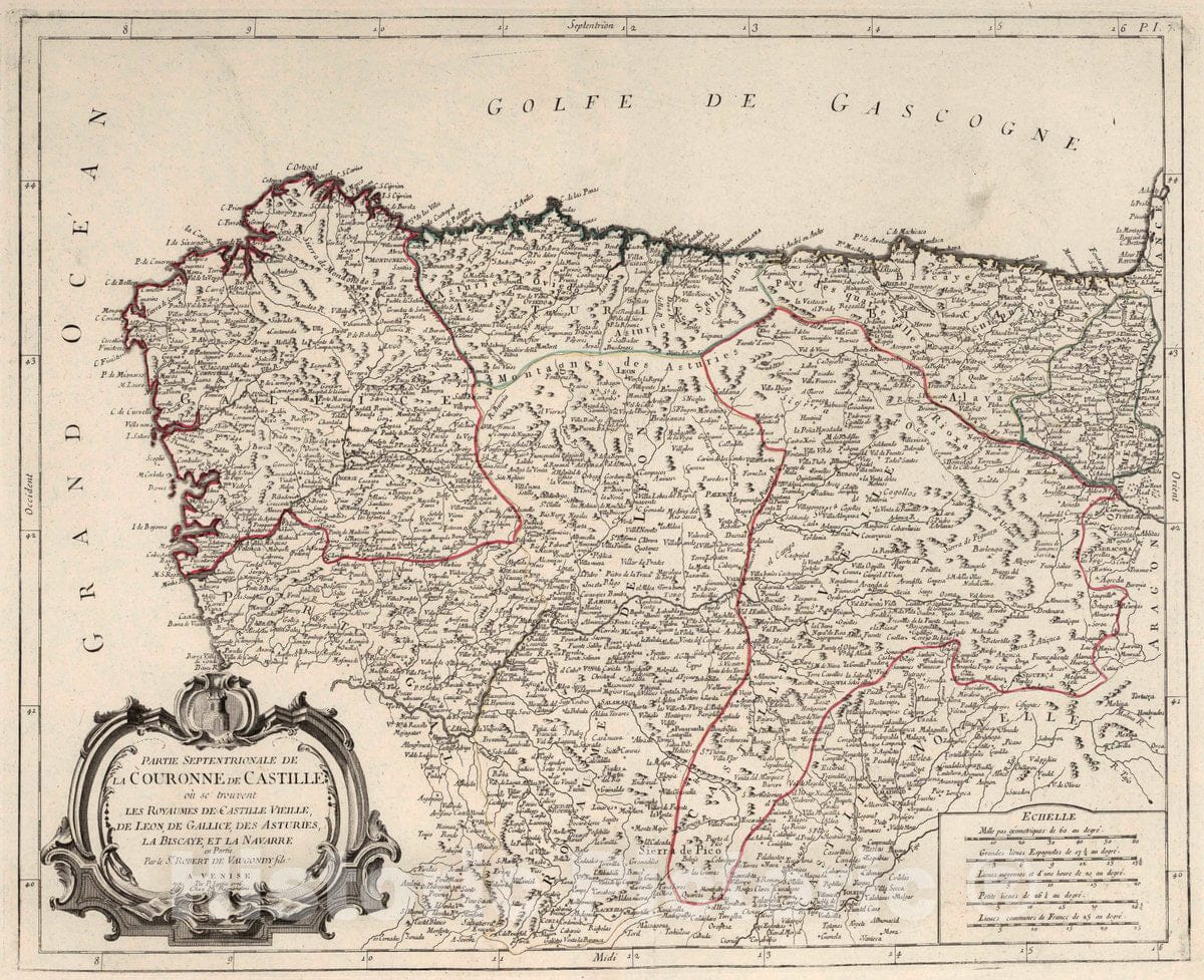 Historic Map : Spain, Castile , Spain 7. Partie Septentrionale de la Couronne de Castille, 1776 Atlas , Vintage Wall Art