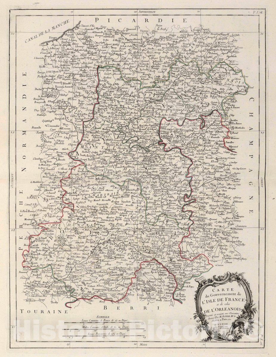 Historic Map : France, Isle de France , 16. Carte du Gouvernement de l'Isle de France et de cesui de l'Orleanois, 1784 Atlas , Vintage Wall Art