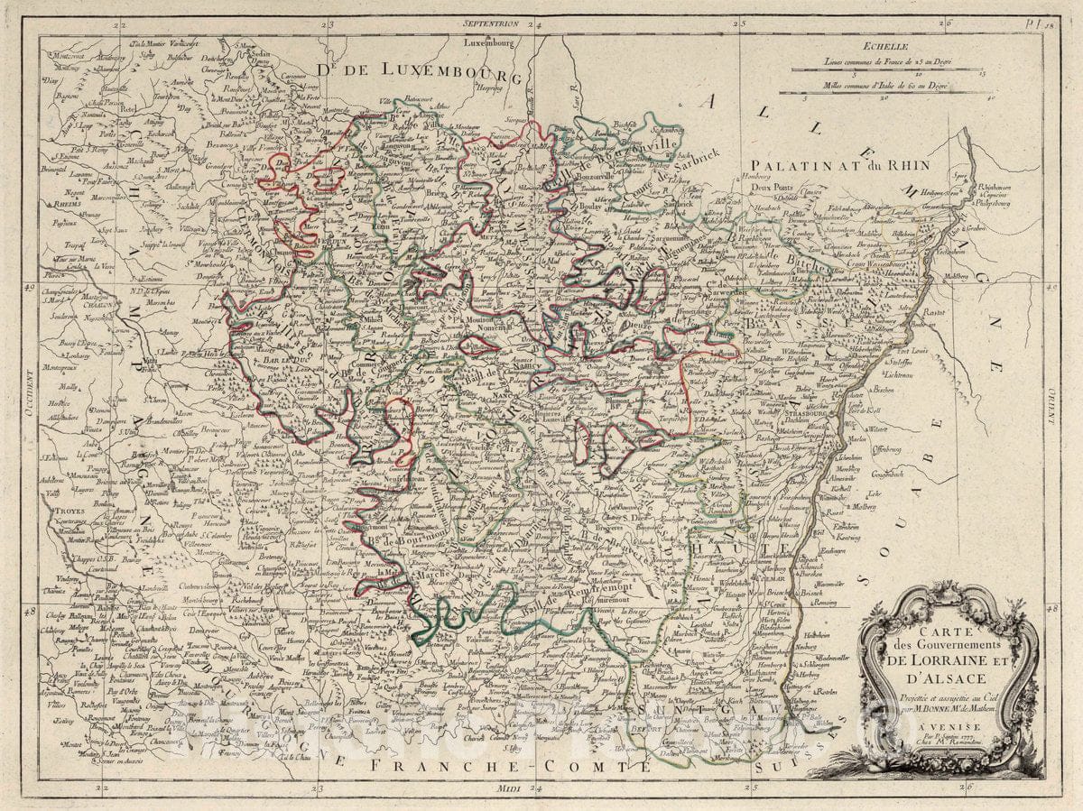 Historic Map : France, Lorraine , France 18. Carte des Gouvernements de Lorraine et d'Alsace, 1777 Atlas , Vintage Wall Art