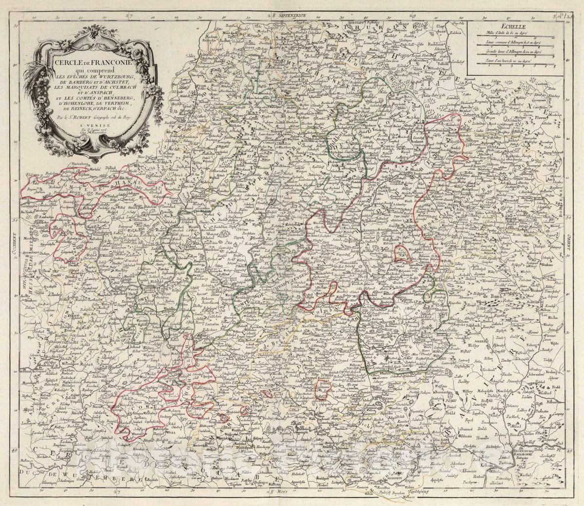 Historic Map : Franconie , Germany 31. Cercle de Franconie, 1778 Atlas , Vintage Wall Art