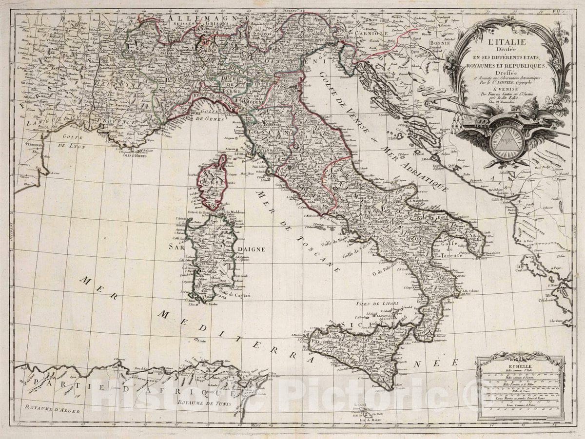 Historic Map : Italy,Universel dresse sur des Meillieures Cartes Modernes 1784, Vintage Wall Art