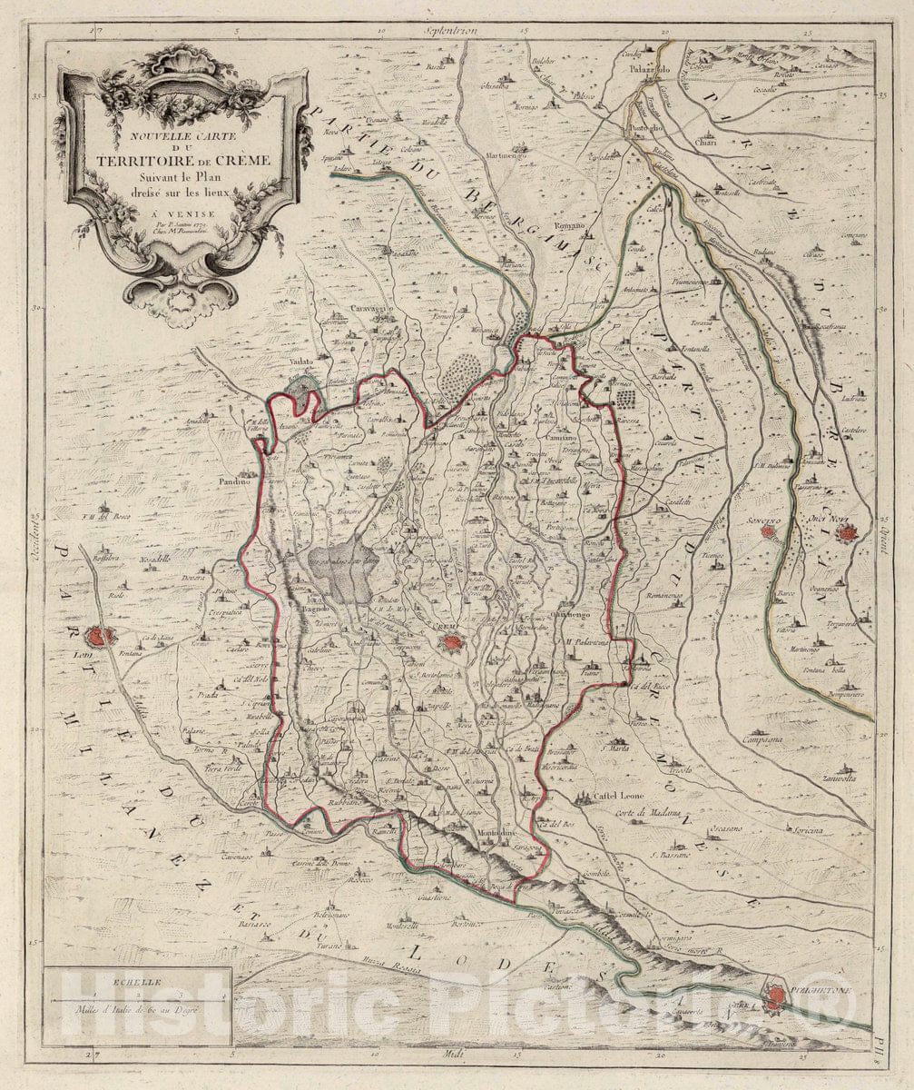 Historic Map : Creme (Italy) 8. Nouvelle Carte du Territoire de Creme, 1779 Atlas , Vintage Wall Art