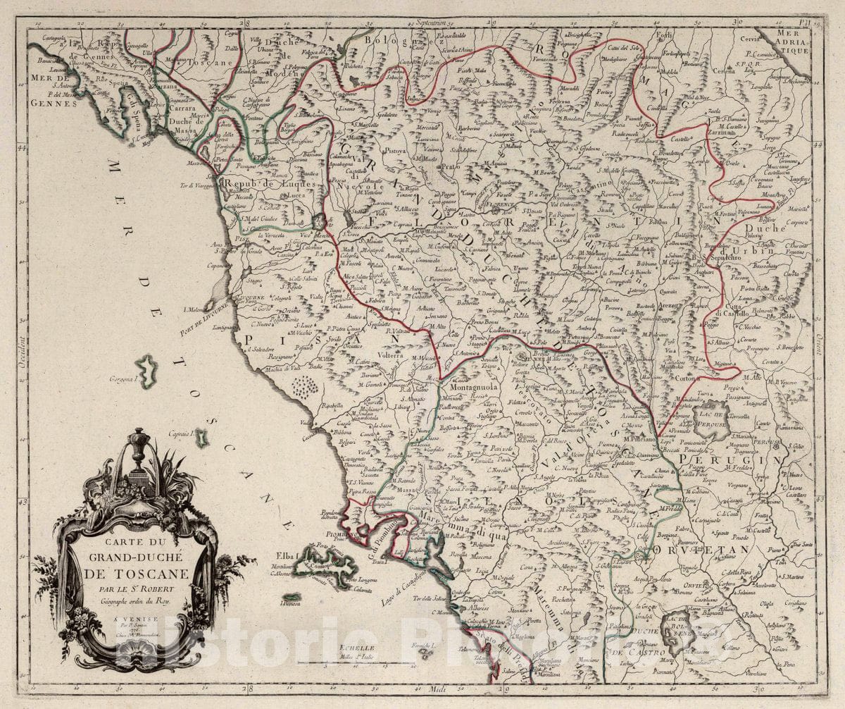 Historic Map : Toscany (Italy) 19. Carte de Grand-Duche de Toscane, 1776 Atlas , Vintage Wall Art