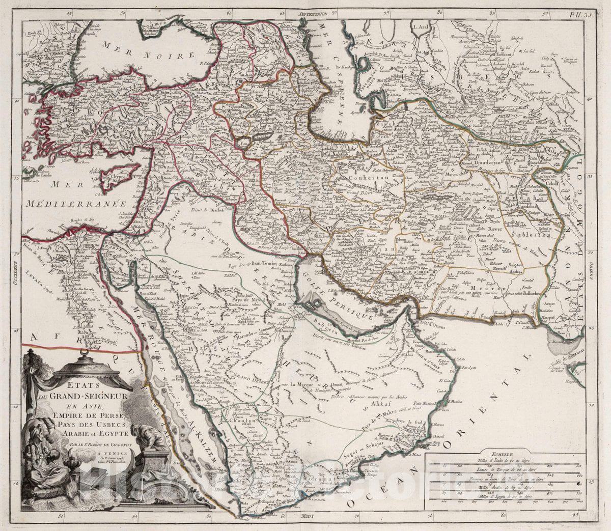 Historic Map : Saudi Arabia, Persia 31. Etats du Grand-Seigneur en Asie, Empire de Perse, Pays des Usbecs, Arabie et Egypte, 1784 Atlas , Vintage Wall Art