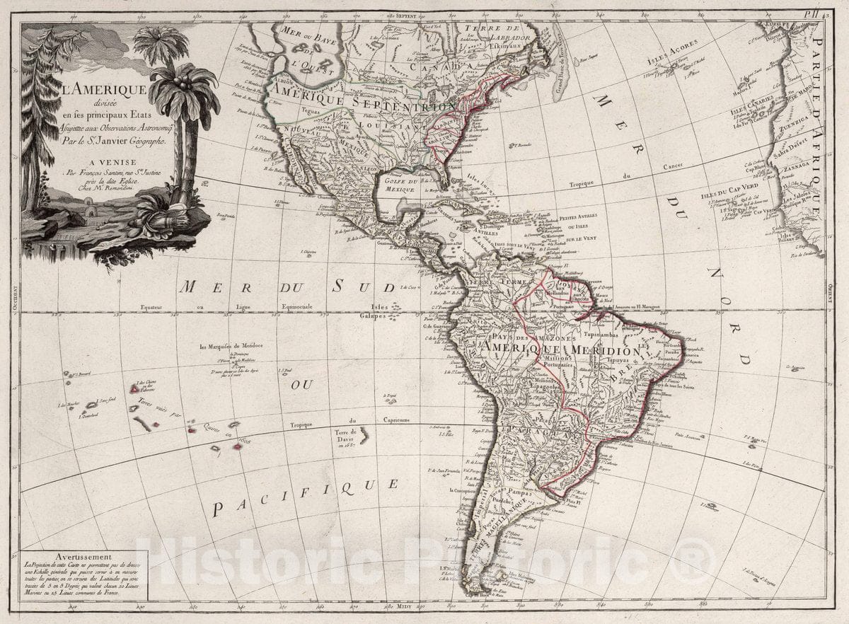 Historic Map : Atlas Universel dresse sur des Meillieures Cartes Modernes 1784. A Venise par P. Santini rue Ste. 43. L'Amerique, 1784 Atlas - Vintage Wall Art