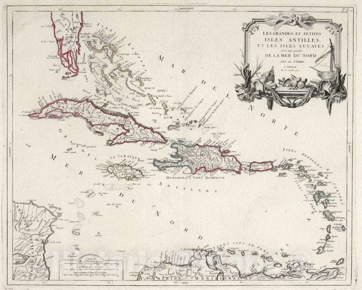 Historic Map : 50. Les Grandes et Petites Isles Antilles et Isles Lucayes, 1779 Atlas - Vintage Wall Art