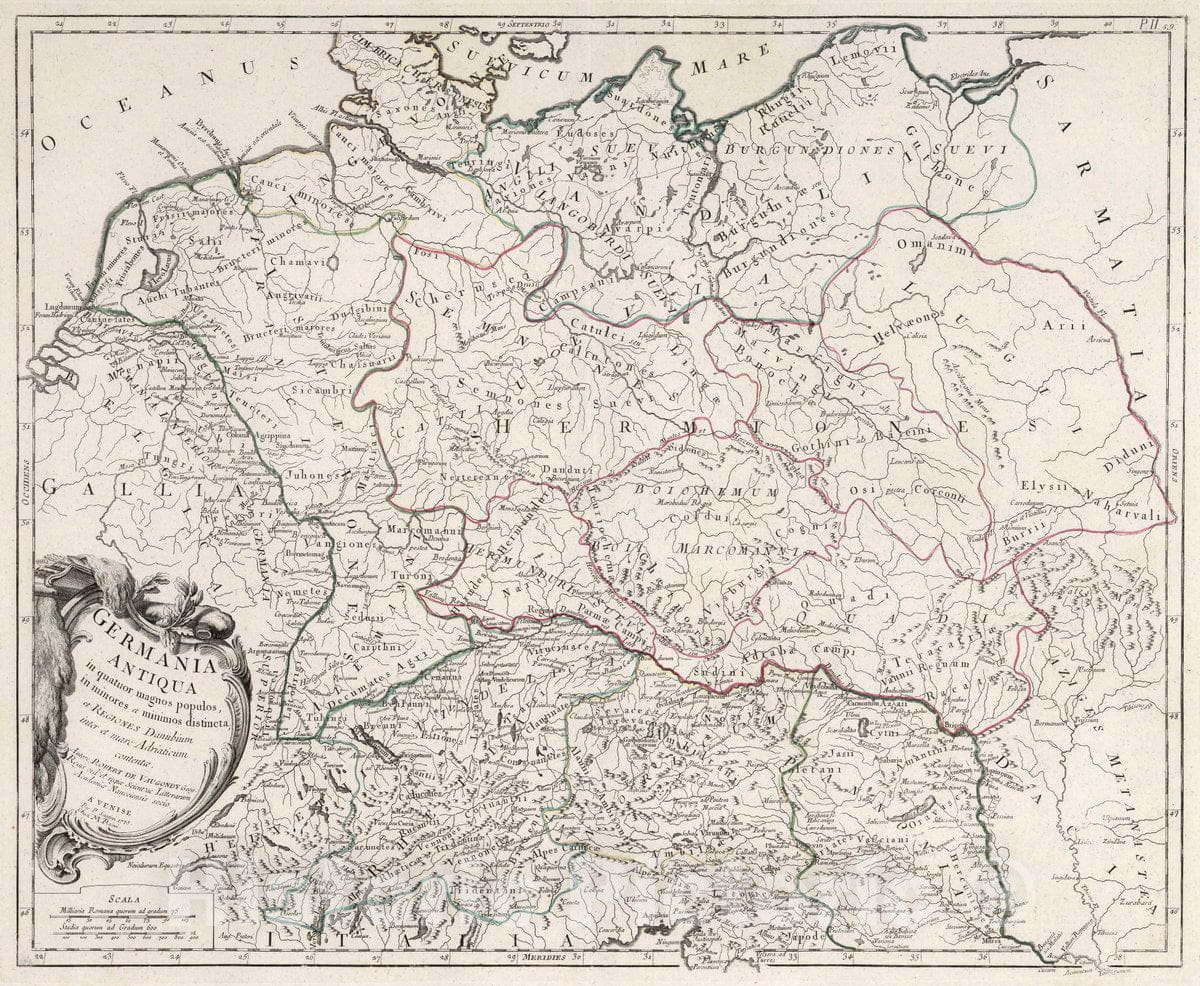 Historic Map : Germany, Atlas Universel dresse sur des Meillieures Cartes Modernes 1784. 59. Germania Antiqua, 1775 Atlas , Vintage Wall Art