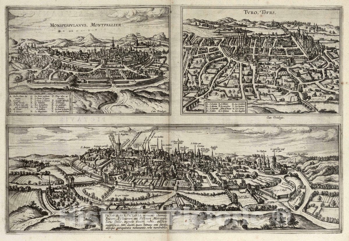 Historic Map : Montpellier , France, Vol I (8) Monspessulanus, Turo, Pictauis, 1612 Atlas , Vintage Wall Art