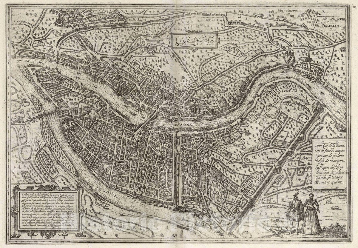 Historic Map : Lyon , France, Vol I (10) Lugdunum. Lyon, 1575 Atlas , Vintage Wall Art