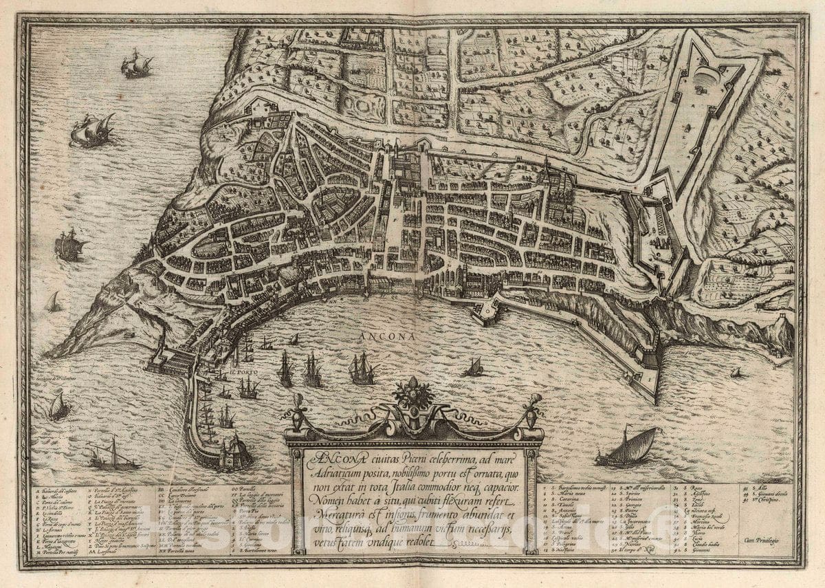 Historic Map : Ancona (Italy), Civitates Orbis Terrarum. Vol I (46) Ancona, 1575 Atlas , Vintage Wall Art