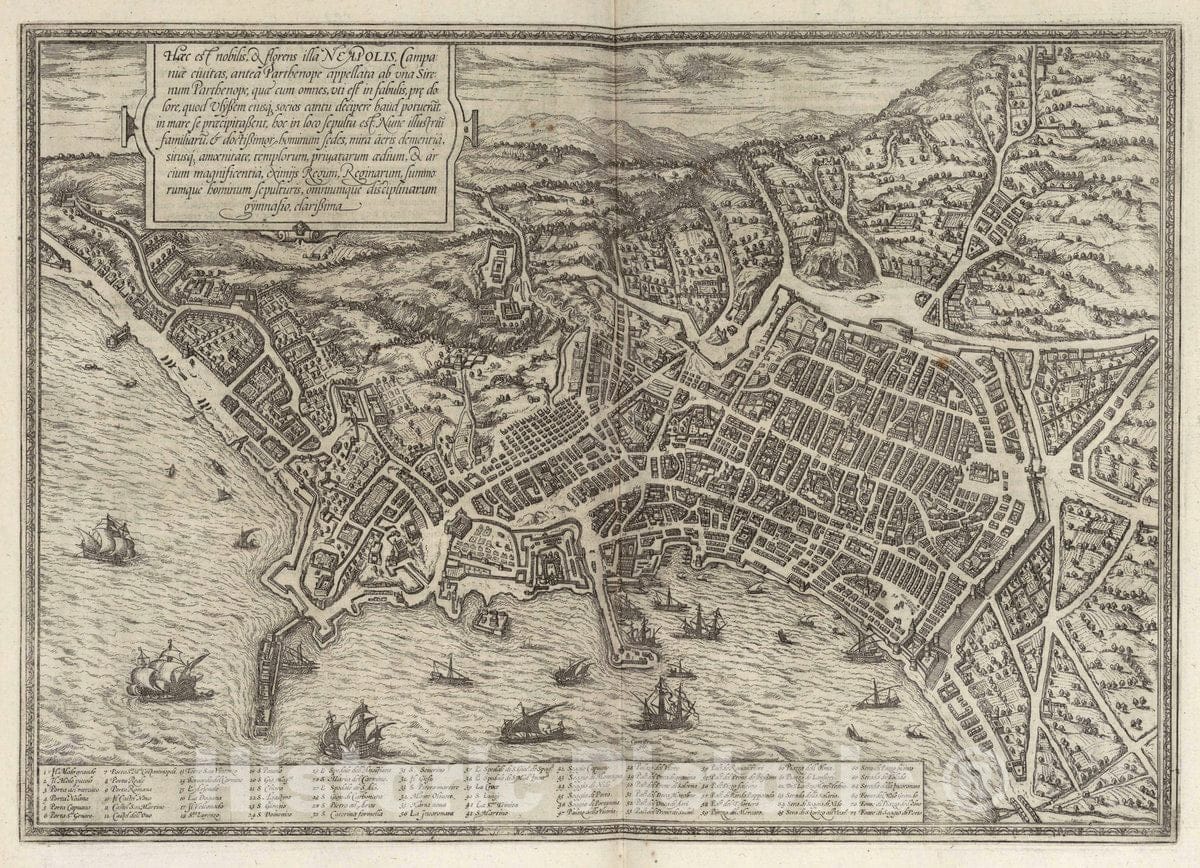 Historic Wall Map : Naples (Italy), Vol I (47) Neapolis (Naples), 1575 Atlas , Vintage Wall Art