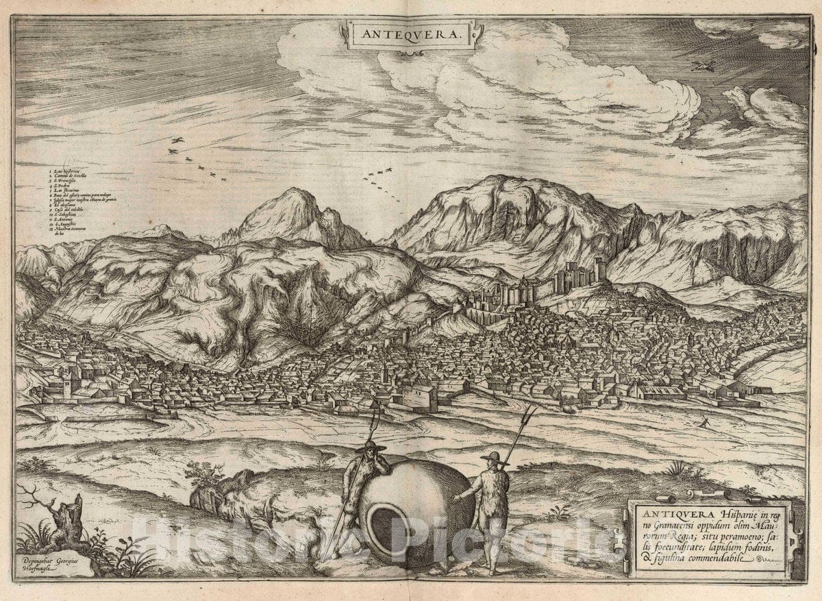 Historic Map : Antequera , Spain, Civitates Orbis Terrarum. Vol II (4) Antequera, 1575 Atlas , Vintage Wall Art