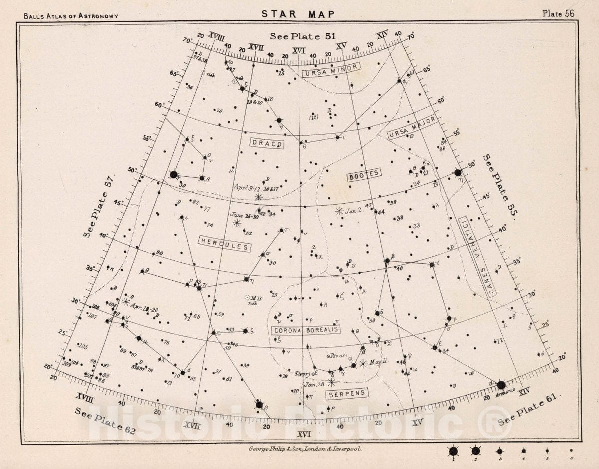Historic Map : 56. Star Map. from an Atlas of Astronomy, 1892 Celestial Atlas - Vintage Wall Art