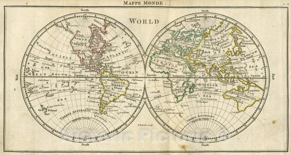 Historic Map : A New General and Universal Atlas Containing Forty Five Maps by Andrew Dury. Engraved by Mr. Kitchin & Others. World, 1763 Vintage Wall Art