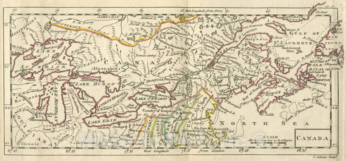 Historic Map : A New General and Universal Atlas Containing Forty Five Maps by Andrew Dury. Engraved by Mr. Kitchin & Others. Canada, 1763 Vintage Wall Art