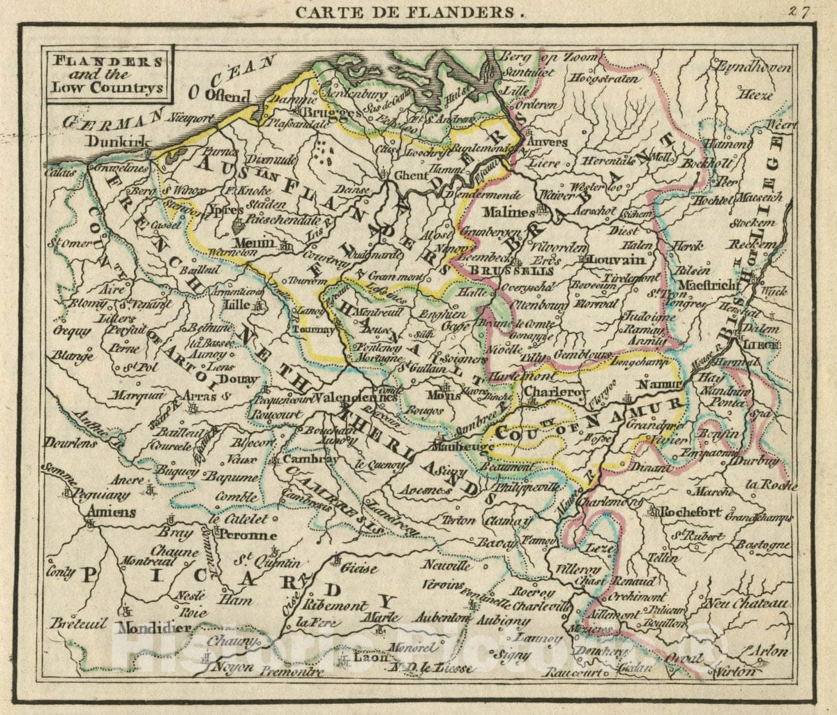 Historic Map : Flanders and The Low Countries, 1763 Atlas - Vintage Wall Art
