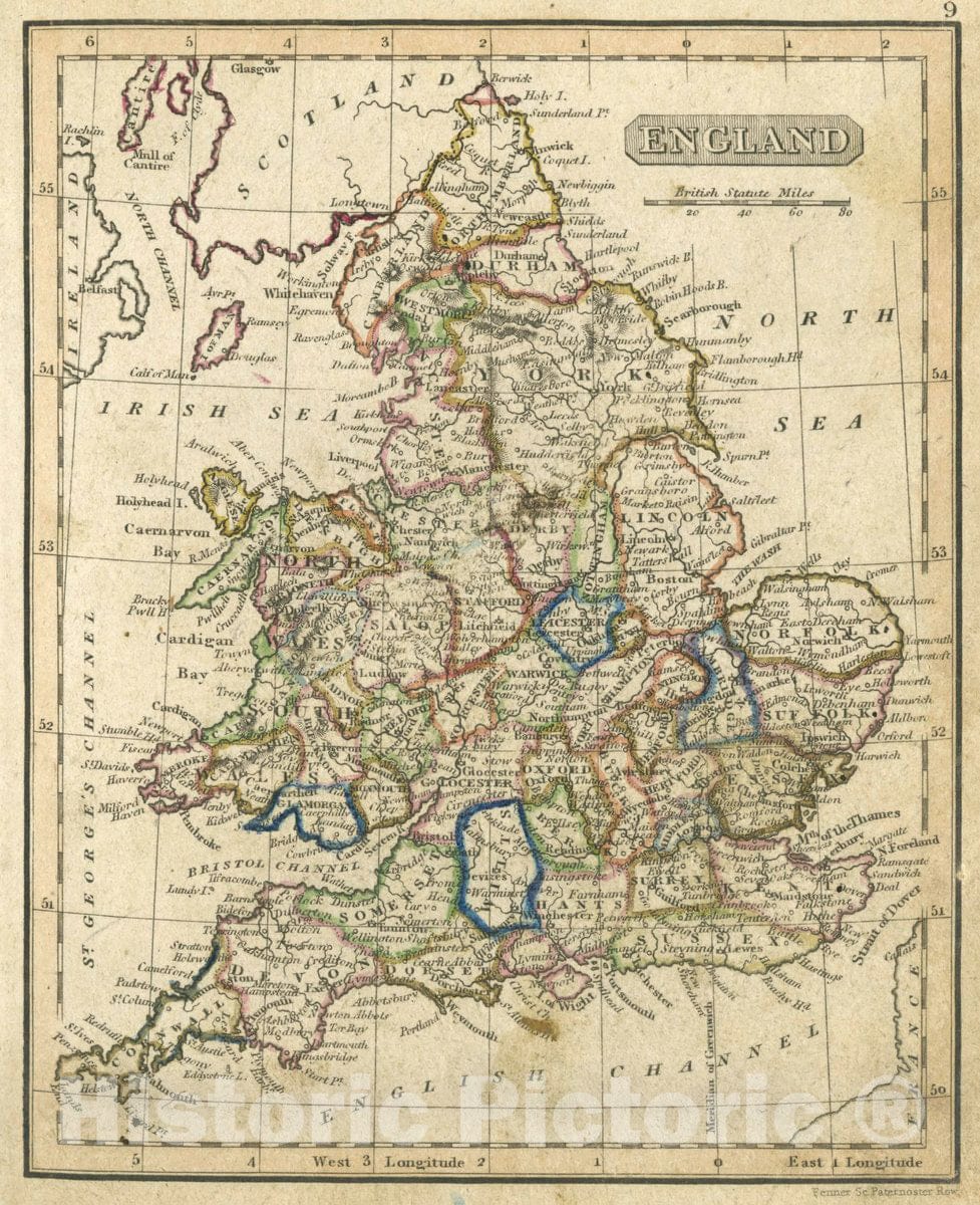 England 1830 Historical Map Print Fenner s Pocket Atlas Historic england-1830-historical-map-print-fenner-s-pocket-atlas-historic