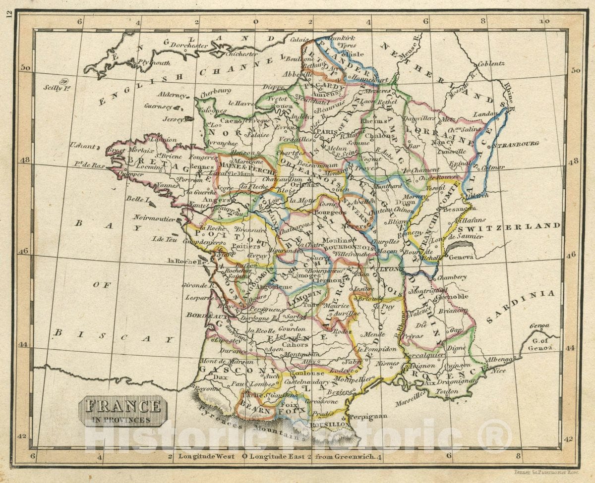 Historic Map : France in Provinces, 1830 Atlas - Vintage Wall Art