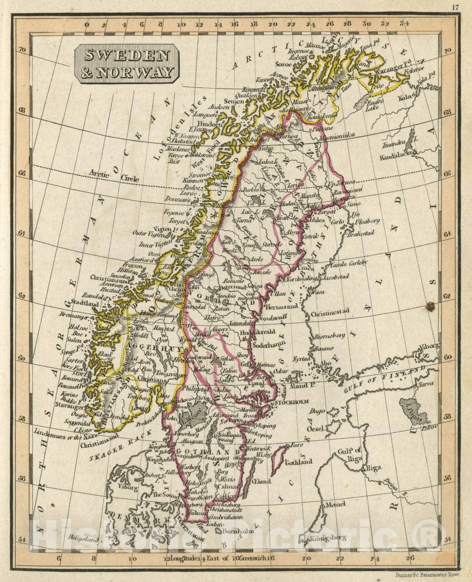 Historic Map : Sweden and Norway, 1830 Atlas - Vintage Wall Art