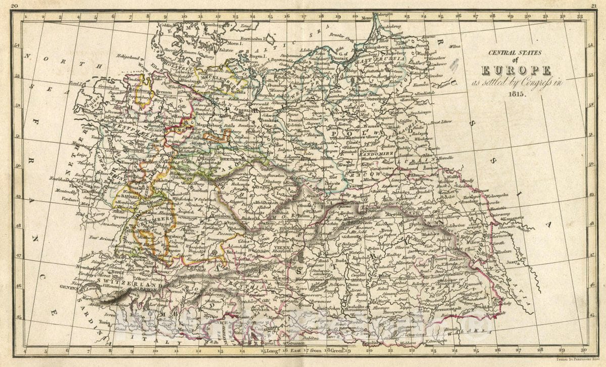 Historic Map : 1830 Central States of Europe as Settled by Congress of 1815. - Vintage Wall Art