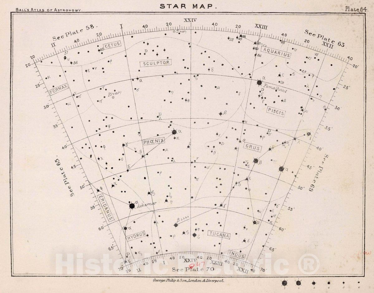 Historic Map : 64. Star Map. from an Atlas of Astronomy, 1892 Celestial Atlas - Vintage Wall Art
