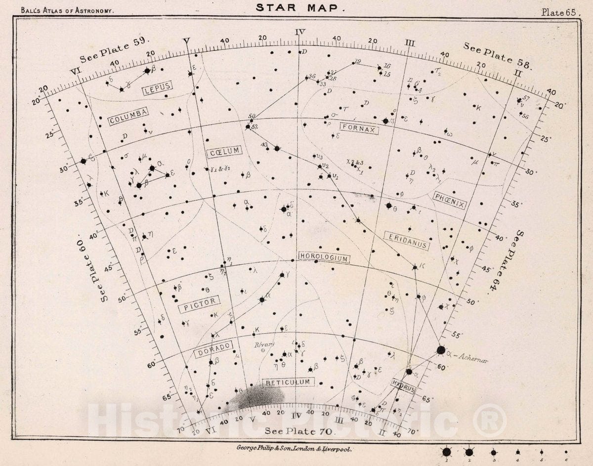 Historic Map : 65. Star Map. from an Atlas of Astronomy, 1892 Celestial Atlas - Vintage Wall Art