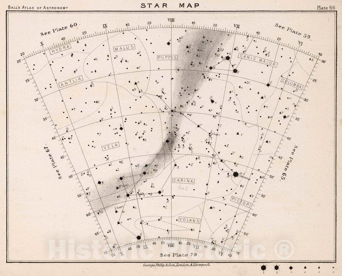 Historic Map : 66. Star Map. from an Atlas of Astronomy, 1892 Celestial Atlas - Vintage Wall Art