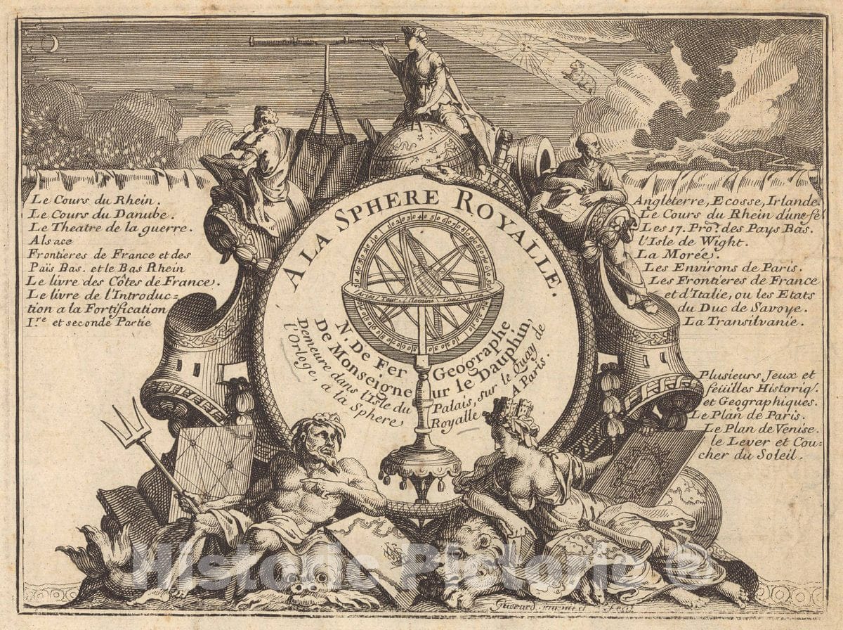 Historic Map : A La Sphere Royale. Nicolas de Fer, Geographe, 1705 Catalog - Vintage Wall Art