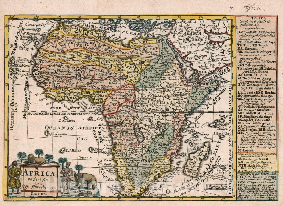 Historic Map : Africa : verfertiget von J. G. Schreibern in Leipzig. (to accompany) Atlas selectus von Allen Konigreichen und Landern der Welt, 1740 Atlas - Vintage Wall Art