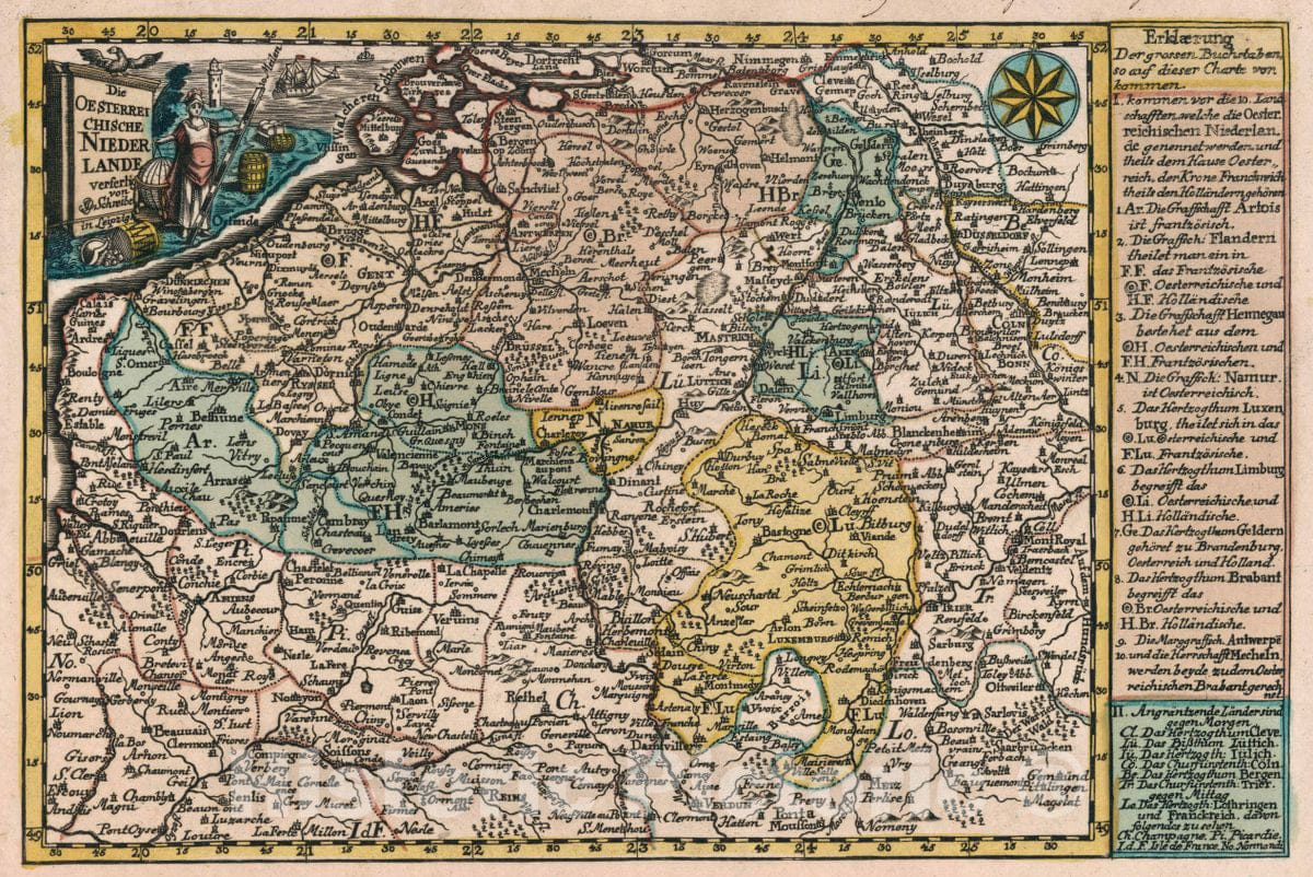 Historic Map : Netherlands, Vol 1:19- Die Oesterreichische Niederlande, 1740 Atlas , Vintage Wall Art