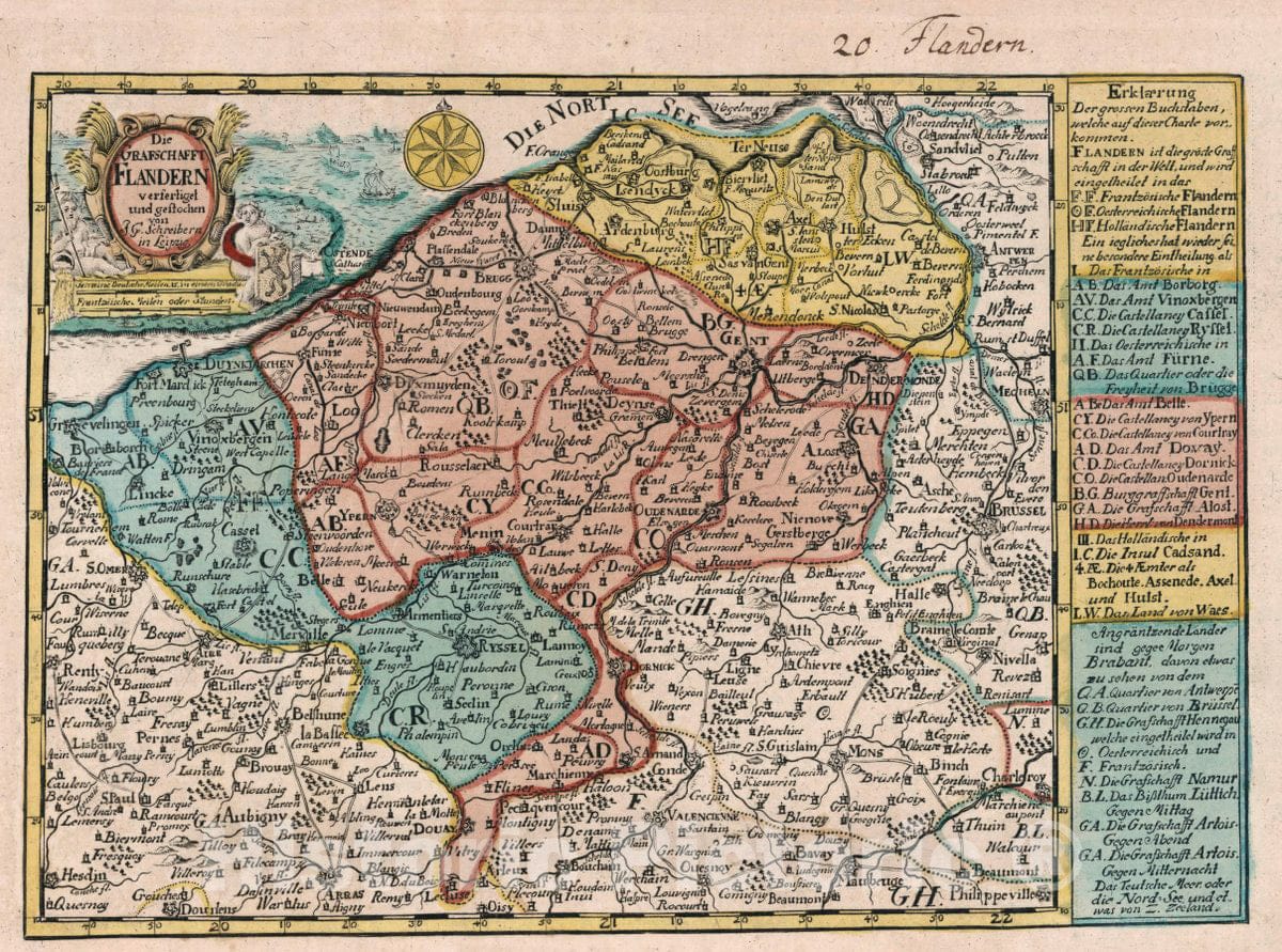 Historic Map : Netherlands, Vol 1:20- Die Grafschaft Flandern verfertiget und gestochen, 1740 Atlas , Vintage Wall Art