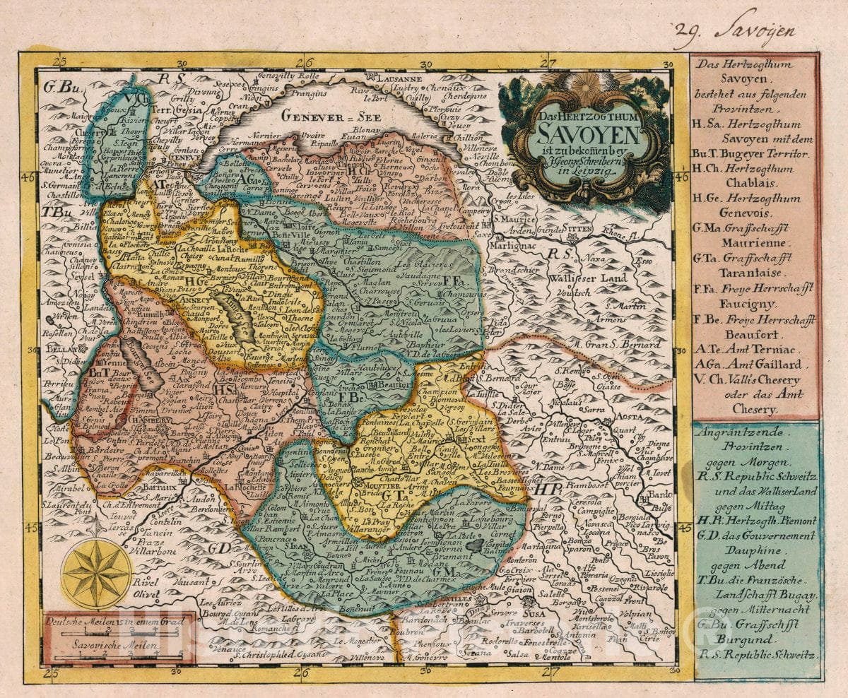 Historic Map : France, Savoy (France and Italy) Vol 1:29- Das Hertzogthum Savoya, 1740 Atlas , Vintage Wall Art
