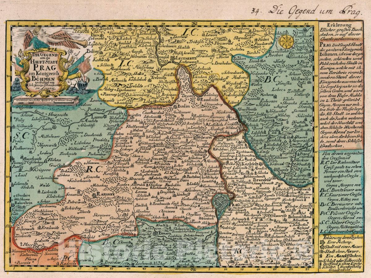 Historic Map : Czech Republic , Prague (Czech Republic), Vol 1:34- Die Gegend um die Haupt-Stadt Prag im Konigreich Bohmen, 1740 Atlas , Vintage Wall Art