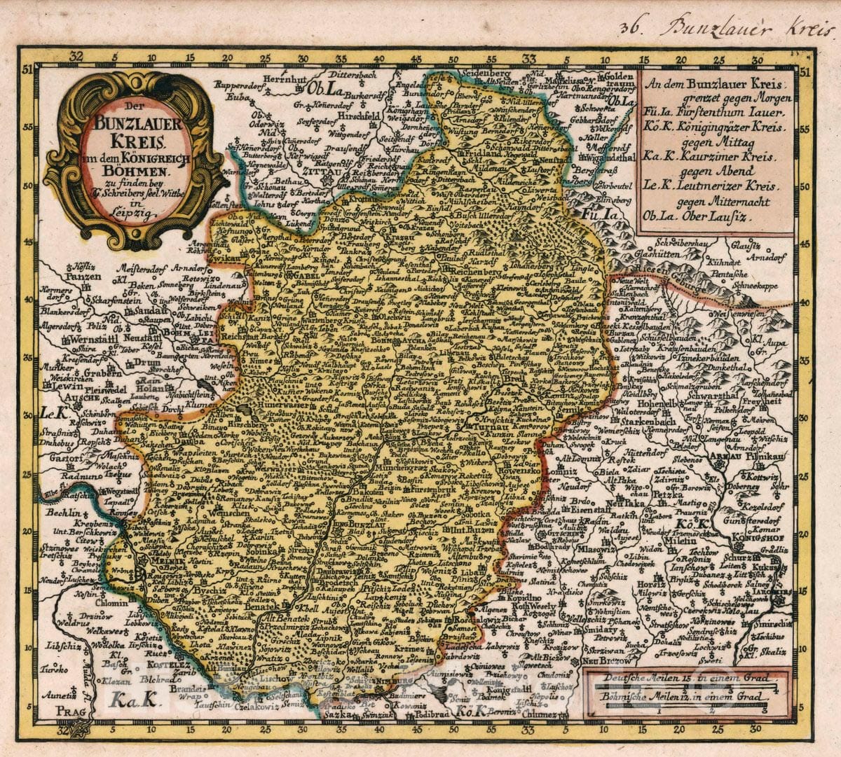 Historic Map : Czech Republic, Vol 1:36- Der Bunzlauer Kreis in dem Koenigreich Bohmen, 1740 Atlas , Vintage Wall Art