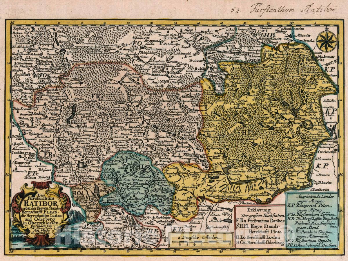 Historic Map : Poland, Vol 1:54- Das Furstenthum Ratibor nebst der Freyen Stands-Herrschafft Pless, 1740 Atlas , Vintage Wall Art