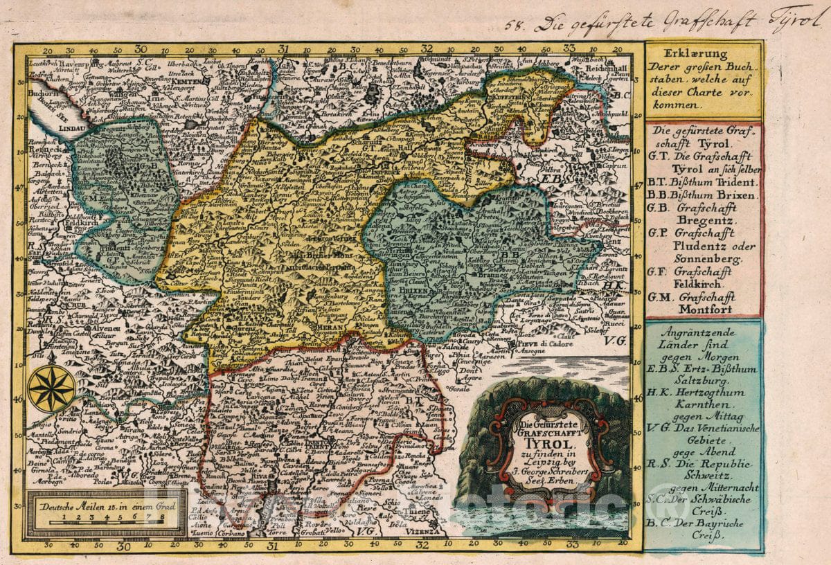 Historic Map : Austria, Vol 1:58- Die Gefurstete Grafschafft Tyrol, 1740 Atlas , Vintage Wall Art