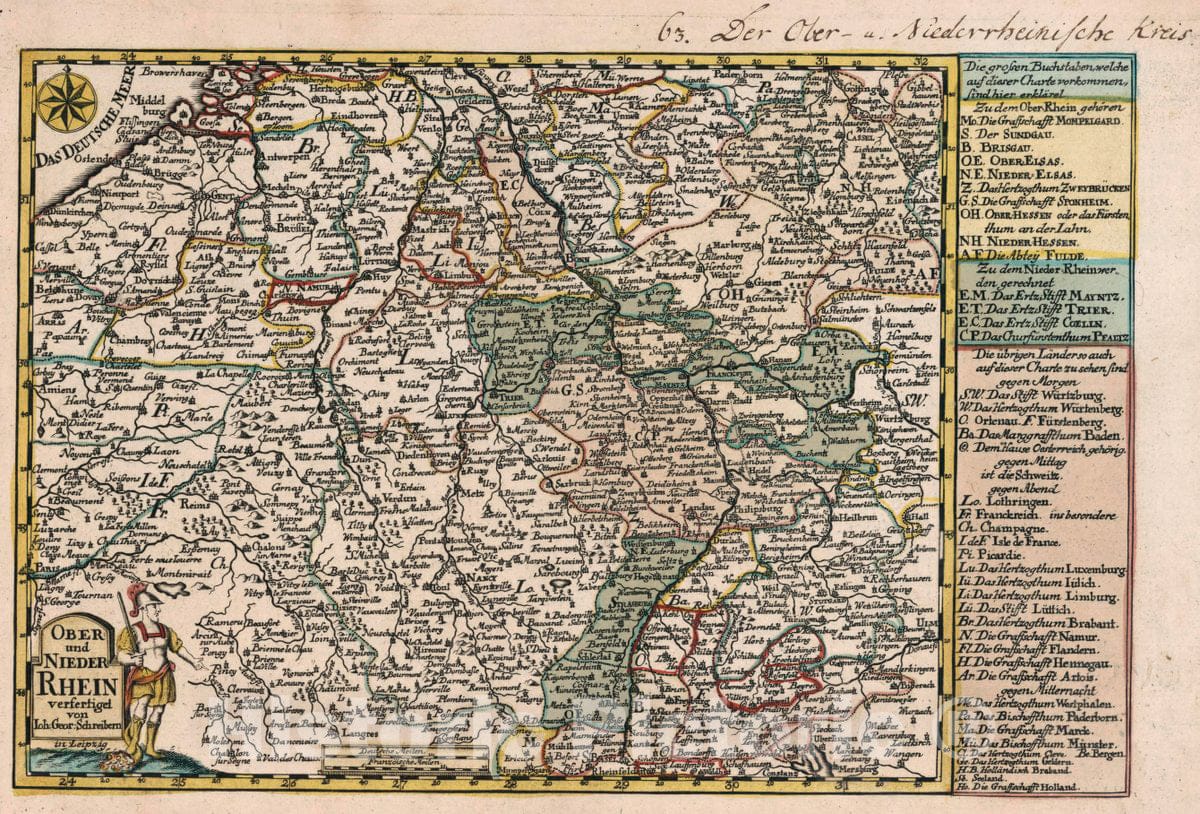 Historic Map : Germany, Rhine River Vol 1:63- Ober und Nieder Rhein, 1740 Atlas , Vintage Wall Art
