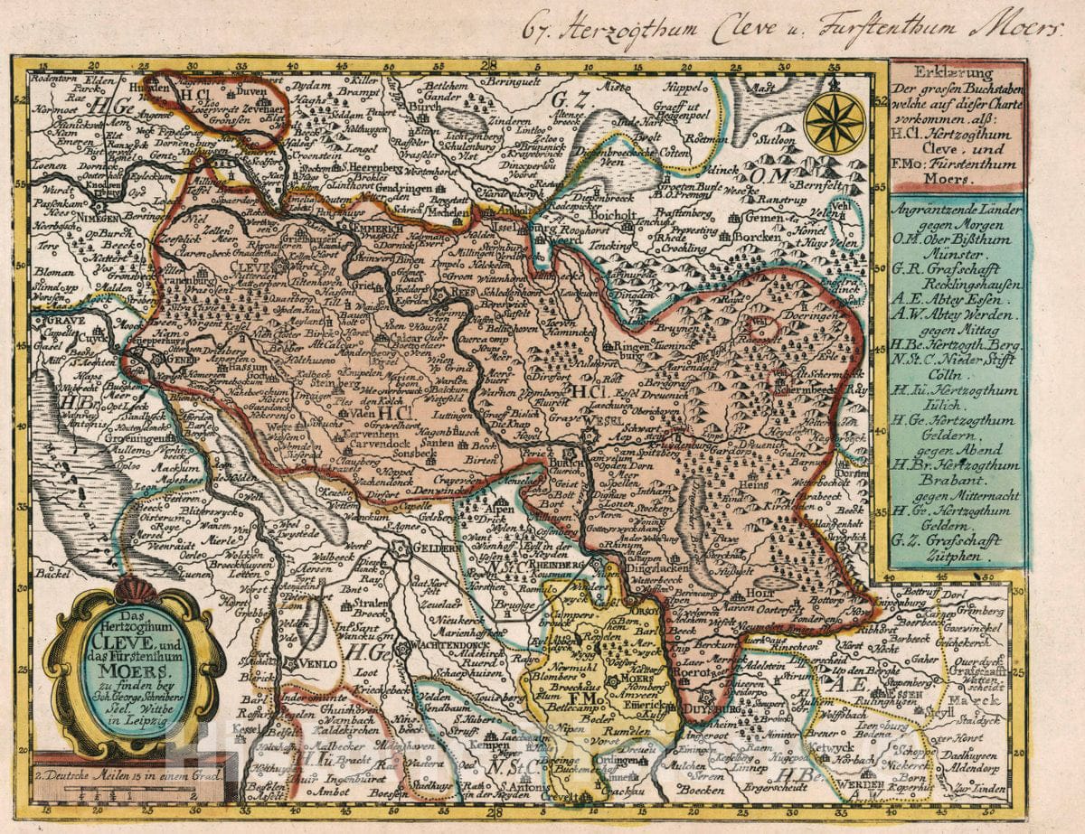 Historic Map : Germany, Vol 1:67- Das Hertzogthum Cleve und das Furstenthum Mores, 1740 Atlas , Vintage Wall Art