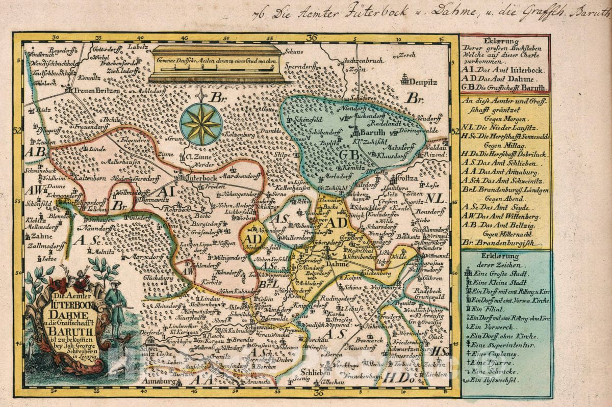 Historic Map : Germany, Vol 1:76- Die Aemter Iuterbock, Dahme u die Graffschaft Baruth, 1740 Atlas , Vintage Wall Art