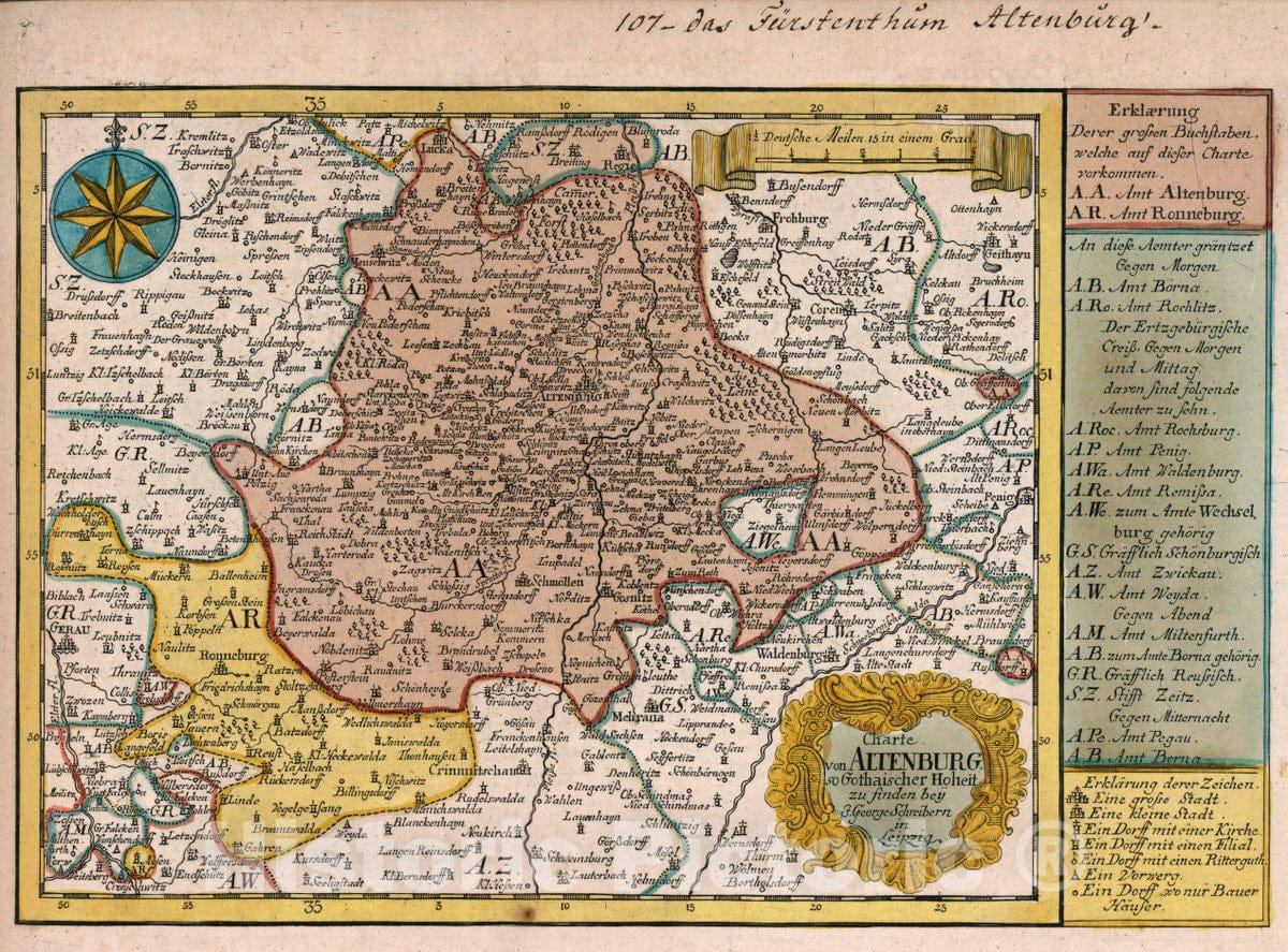 Historic Map : Germany, Vol 2:107- Charte von Altenburg so Gothaischer Hoheit, 1740 Atlas , Vintage Wall Art