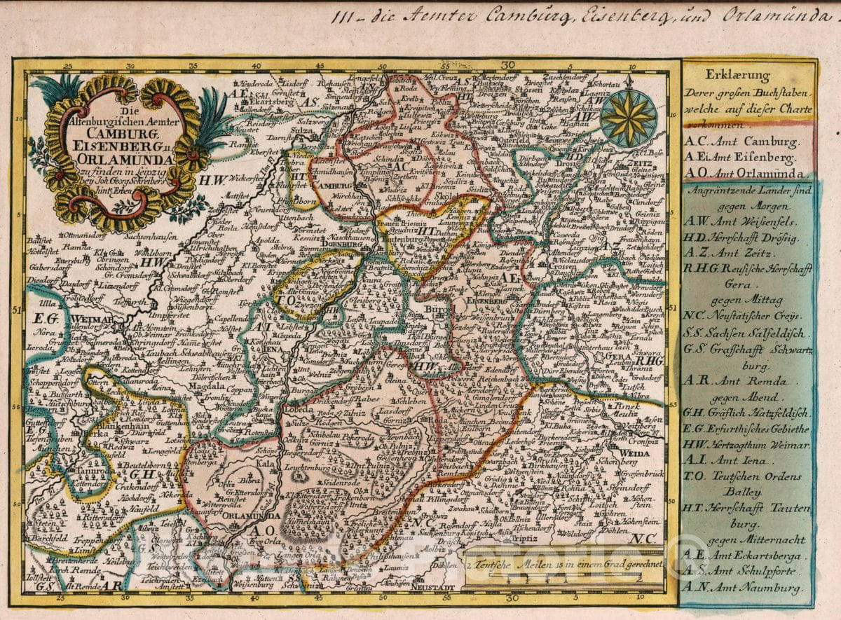 Historic Map : Germany, Vol 2:111- Die Altenburgischen Aemter Camburg, Eisenberg u. Orlamunde, 1740 Atlas , Vintage Wall Art