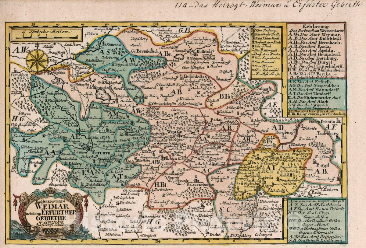 Historic Map : Germany, Vol 2:114- Das Hertzogthum Weimar nebst dem Erfurther Gebiethe, 1740 Atlas , Vintage Wall Art