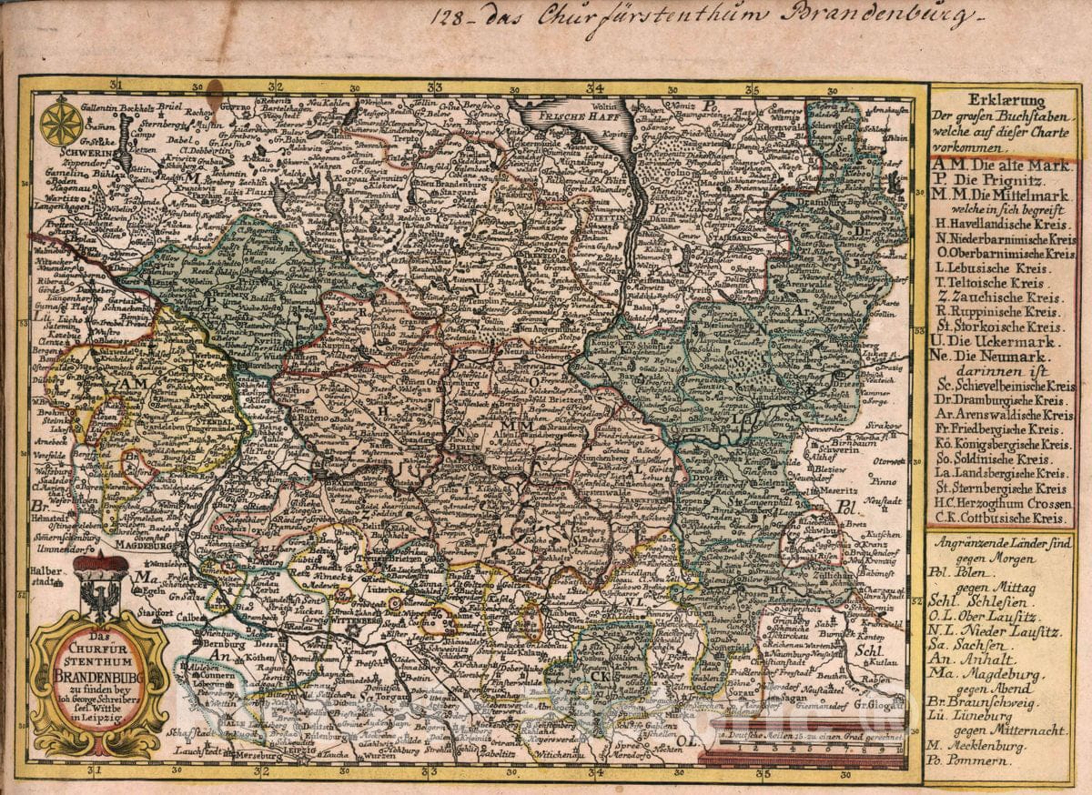 Historic Map : Germany, Vol 2: 128- Churfurstenthum Brandenburg, 1740 Atlas , Vintage Wall Art