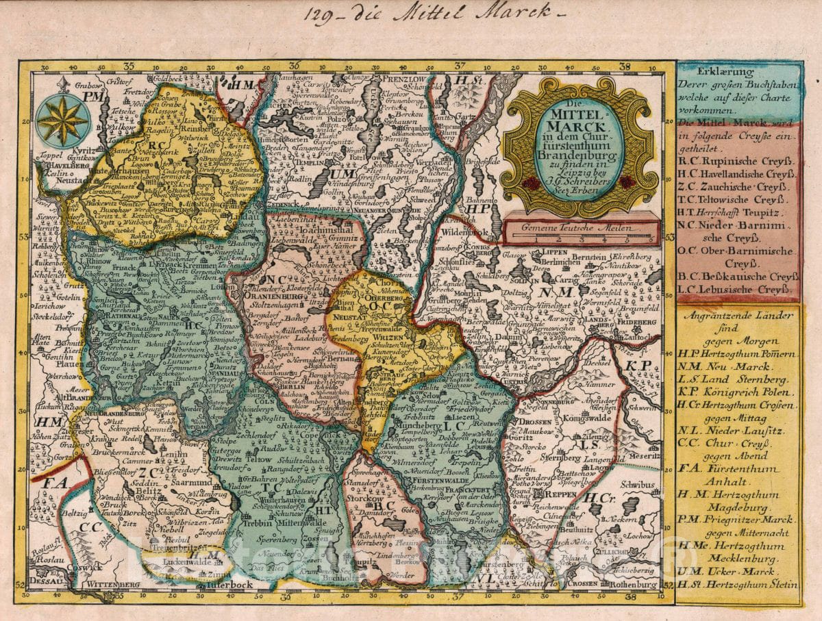 Historic Map : Germany, Vol 2: 129- Die Mittelmarck in dem Churfurstenthum Brandenburg, 1740 Atlas , Vintage Wall Art