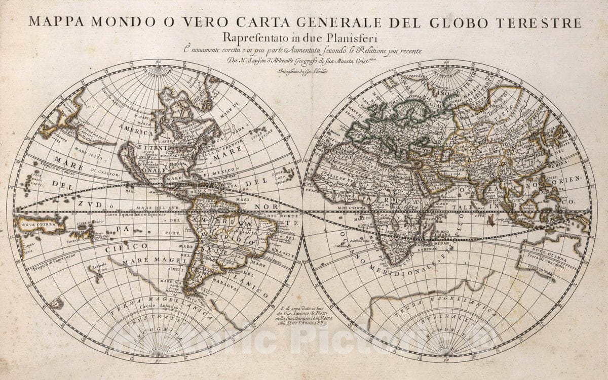 Historic Map : Mappa mondo o vero carta generale del globo terestre, 1684 Vintage Wall Art