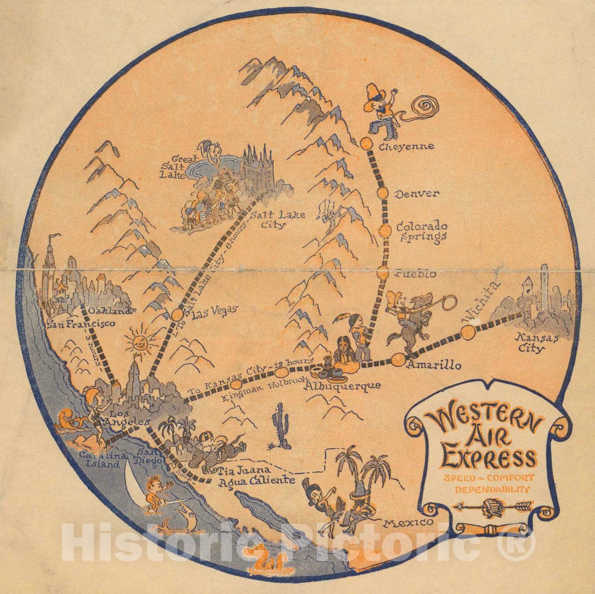 Historic Map : Western Air Express, 1926 Pictorial Map - Vintage Wall Art